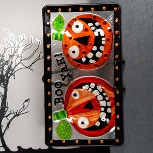 Platter Halloween Party Tray Candy Jack O'Lanterns Glass Silly Decor Party Fun